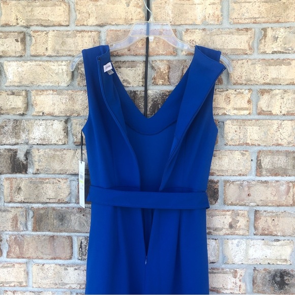 Calvin Klein Sleeveless V neck Pockets Belted Wide Leg Jumpsuit Royal Blue 4 - Picture 9 of 13